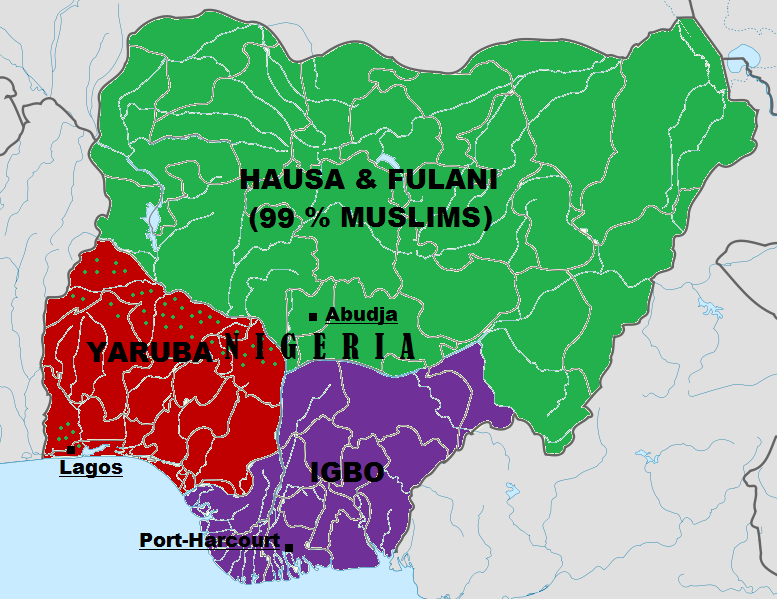 Nigeria is broadly divided between a Christian south and a Muslim north
